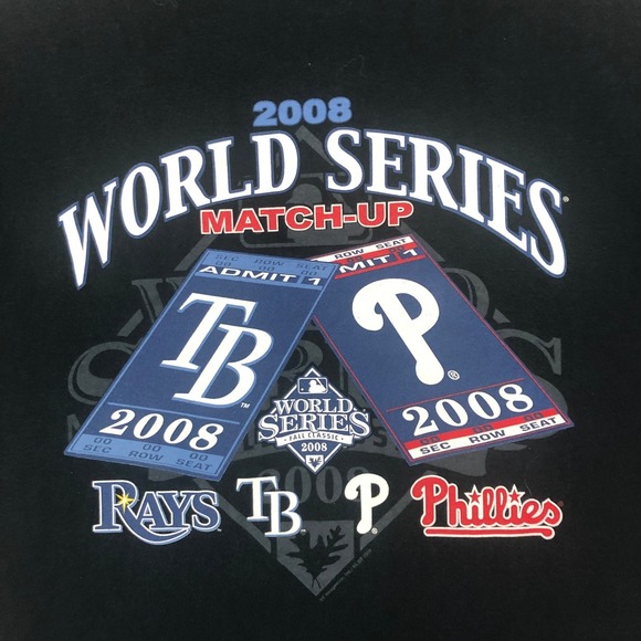 2008 World Series‎ Match Up Tampa Bay Rays Phillies T-Shirt Hanes Men's Size L - Picture 1 of 7